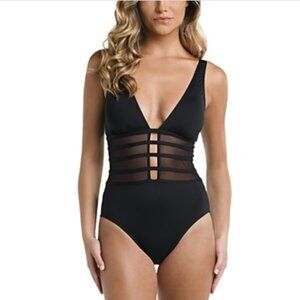 Women's La Blanca Over the Shoulder Mesh One Piece Swimsuit Contemporary 16 NWT